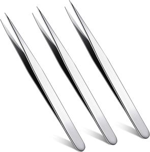 Pince à épiler pour extensions de cils en acier inoxydable, anti-magnétique, à pointe droite et lisse, pour isolation des cils volume, finition argentée - Product Image 1