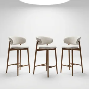 Fauteuil de salon moderne en laine rembourrée avec dossier incurvé, structure en bois et repose-pieds pour la maison, le bureau et le salon - Product Image 6