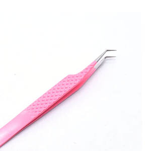 Pince à épiler pour sourcils et cils DENTRIC IMPLANTS BG-5376 rose en acier inoxydable 10 mm 90 degrés avec pointe dentée à prise diamantée - Product Image 1