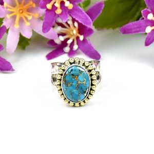 Blue Copper Turquoise Statement Fine Ring Gemstone Handmade 925 Sterling Silver Ring Jewelry December Birthstone <b>Gift</b> <b>For</b> <b>Her</b> - Product Image 3