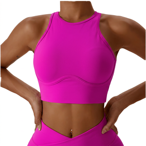 Sujetador deportivo de espalda cruzada para mujer, color blanco, soporte medio, cuello redondo, color liso, de elastano y poliéster, ajuste ceñido. - Product Image 4