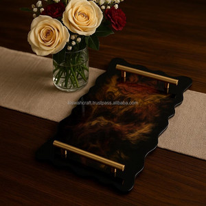 Handmade <b>Black</b> & Gold Epoxy <b>Tray</b> Decorative <b>Serving</b> <b>Tray</b> - Product Image 1