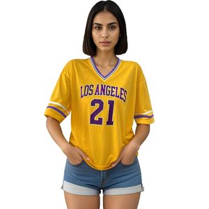 Maglia da basket da donna a maniche corte con scollo a V, vestibilità ampia, in poliestere, per adulti, tutte le stagioni - Ingrosso <span class=keywords><strong>Los</strong></span> <span class=keywords><strong>Angeles</strong></span> 21 - Product Image 4
