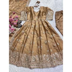Women's Anarkali Gown and <b>Pant</b> Set with Dupatta Sequence and Embroidery Work - Product Image 5
