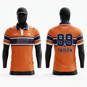 Maillot de rugby personnalisé en polyester et élasthanne 220 GSM, orange et bleu marine avec bande poitrine, tenue d'équipe athlétique - Product Image 1