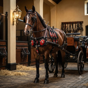 Ensemble de harnais de conduite pour chevaux |   Harnais de charrette en cuir réglable avec robustes attaches métalliques pour l'équitation - Product Image 2