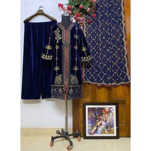 ชุดนักออกแบบปาร์ตี้สวมด้านบนและด้านล่างพร้อมแขนยาวสามส่วน dupatta - Product Image 1