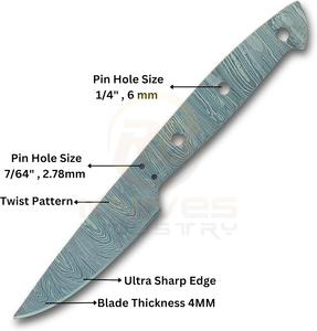 Cuchillo de Caza de Hoja Fija |   Hoja de acero de Damasco |   Cuchillo de Supervivencia para Exteriores de Espiga Completa |   Fabricación de Cuchillos Personalizados DIY OEM - Product Image 3