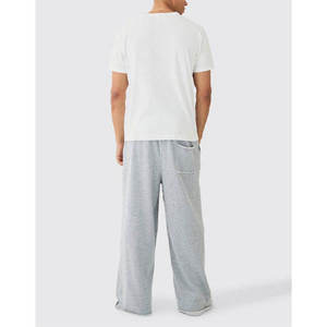 Pantalon décontracté gris chiné pour homme, coupe large, avec poches latérales et poche arrière, devant plat, coupe décontractée - Product Image 2