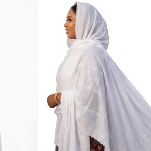 Women's White Cotton for Voile Hijab Lace Embroidered Lightweight Breathable Floral Ethnic Scarf Daily Winter Wear <b>Wrap</b> - Product Image 4