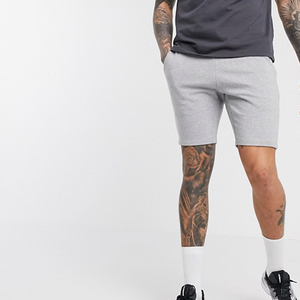 Shorts Bermuda en Coton Gris Uni pour Homme, Taille Mi-Haute, Élastique, Respirant, Coupe Décontractée Tricotée - Product Image 1