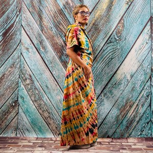 Traditionnel Tie Dye Motif Femmes Surdimensionné Kimono Veste Bohème Festival Dentelle Garniture Bandeau Robe Longue Kimono - Product Image 2