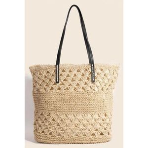 Bolso Tote Tejido Fame con Asa de Cuero Sintético, Bolso de Mano Elegante - Product Image 1