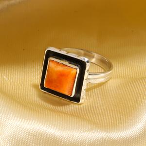 <b>925</b> Sterling <b>Silver</b> Square Shape Cabochon Coral Gemstone Handmade Luxury Vintage <b>Silver</b> Plated Jewelry Natural Coral <b>Ring</b> - Product Image 2