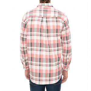 Chemises en flanelle de coton personnalisées à manches longues pour hommes, à carreaux gris rose - Product Image 1