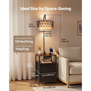 Comodino Moderno a 2 Livelli e 2 Cassetti con Lampada da Terra a LED a 3 Temperature di Colore e Tavolino Integrato - Product Image 4