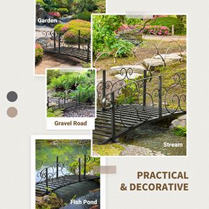 Ponte a piedistallo in metallo nero da 6FT con sponde di sicurezza per giardino, ponte da giardino per fiume, laghetto o torrente - Product Image 6