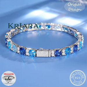 Pulsera de tenis de oro blanco para hombre con diamantes cultivados en laboratorio, zafiro azul talla princesa, joyería de lujo, certificado IGI - Product Image 4