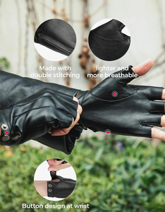 Gants de conduite unisexes en cuir véritable à demi-doigts, noirs, compatibles avec les écrans tactiles, respirants, confortables et antidérapants pour la conduite en extérieur - Product Image 6