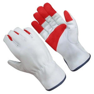 Leather Work <b>Gloves</b> <b>Red</b> White Split Cowhide Waterproof UV Protection Winter Outdoor Unisex - Product Image 1
