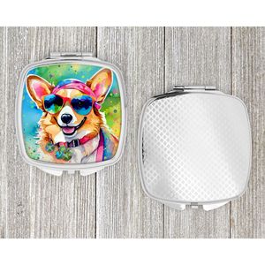 Espejo de maquillaje de mano plegable compacto Corgi Hippie Dawg, regalo de viaje decorativo portátil para mujeres y niñas - Product Image 4