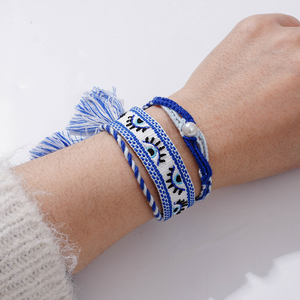 Pulseras de Joyería de Moda, Brazaletes de Tela Bordada, Pulsera Tejida con Ojo Azul contra el Mal de Ojo, Joyería para Mujer - Product Image 4
