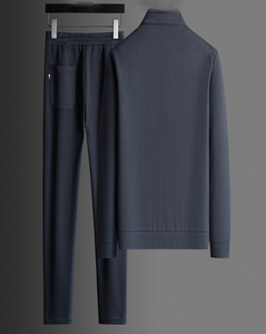 Survêtement unisexe en polaire bleu foncé, sportif, à manches longues, col à capuche, couleur unie, respirant, en polyester, pour l'hiver - Product Image 1