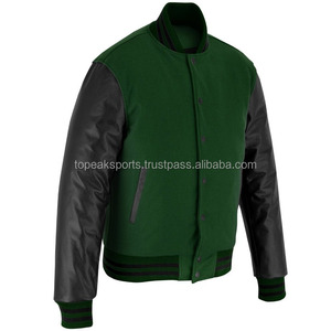 Blouson universitaire OEM 2026 en laine vert foncé de qualité supérieure avec manches en cuir noir pour homme – Blousons d'hiver chauffants de haute qualité à faible MOQ - Product Image 3