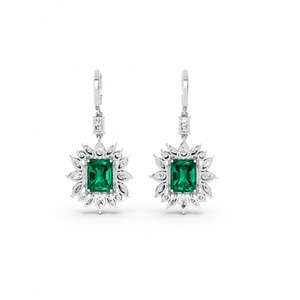 Premium 925 Sterling Silver Radiant Cut <b>Moissanite</b> Claw Setting Drop <b>Earrings</b> Marquise Halo Luxury Bridal Wedding - Product Image 3