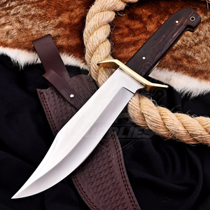 Cuchillo de caza Bowie hecho a mano de acero inoxidable con hoja fija de punta recta, mango de palisandro, guardacuchillo de latón y espiga completa, con funda para camping - Product Image 1