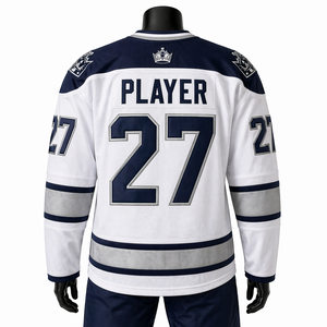 เสื้อฮอกกี้น้ำแข็งแบบกำหนดเอง ชุดทีมโปรสำหรับผู้ชาย สีขาวฟรอสต์ ปักลายทวิลล์ ระบายอากาศได้ดี ผลิตจากโพลีเอสเตอร์ เสื้อแข่งขัน - Product Image 4