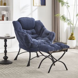Poltrona Moderna Imbottita con Braccioli, Sedia Relax e Poggiapiedi, Chaise Longue Chic per la Lettura - Product Image 1