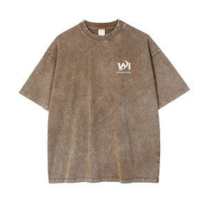 เสื้อยืดแฟชั่นสีพื้นทรงหลวมพิมพ์ลายฟอกสีสำหรับผู้ชายใส่หน้าร้อน ผ้าฝ้าย 100% เสื้อยืดฟอกสี ผลิตในปากีสถาน - Product Image 1