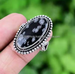 Meilleure vente 925 Sterling Silver Snowflake Obsidian Ring Anniversaire ou mariage Cadeau de fiançailles pour elle - Product Image 4
