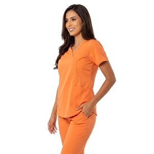 Conjunto de Uniforme Médico con Cuello en V Color Naranja, Uniforme de Hospital Unisex, Traje de Enfermera de Manga Corta, Personalizado OEM - Product Image 3
