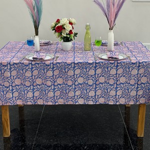 Blue Floral Printed Cotton <b>Tablecloth</b> Classic Woven Design Washable Home Decor - Product Image 2