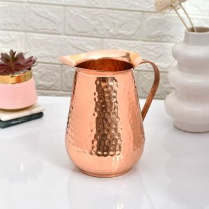Copper Hammered Pitcher With Handle Vintage Style <b>Large</b> Capacity Home Decor Drinkware - Product Image 1