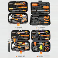 Ensemble complet de 35 outils à main en fer avec poignées orange, clés mixtes, mallette rigide, personnalisable OEM