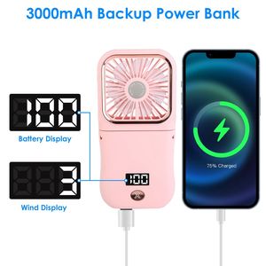 Ventilateur portable pliable 5-en-1 mains libres rechargeable avec sangle de cou, 3 vitesses, ventilateur à main, batterie externe et support de téléphone - Product Image 6