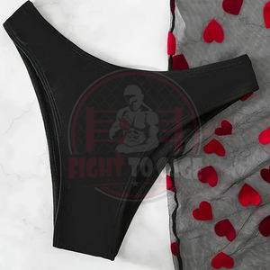 Ensemble de bikini 3 pièces à motif cœur, col en V, boucle dorsale, coupe haute avec jupe de plage en maille, maillots de bain et vêtements pour femmes - Product Image 5