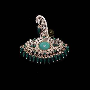 Abhinav Emerald Green Polki Designer Brooch - Product Image 1