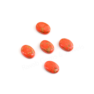 Turquoise rouge naturelle de Mohave, composite, ovale 10x14mm, à dos plat, poli miroir, lisse, cabochon en vrac pour la fabrication de bijoux et pendentifs - Product Image 5