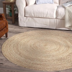 Tapis rond en jute, couleur unie, tissage plat moderne, antidérapant, à poils courts, style scandinave, tapis de salle à manger - Product Image 3