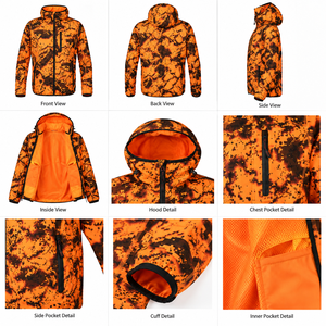 Chaqueta de Caza para Hombre, Impermeable, Cortavientos, Transpirable, de Poliéster Suave, con Camuflaje Naranja, Manga Larga, para Primavera y Actividades al Aire Libre - Product Image 4