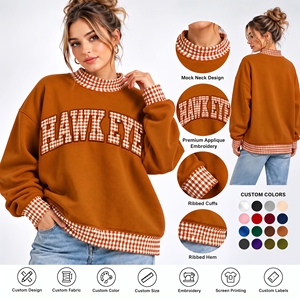 Sweat-shirt à col montant pour femme avec logo personnalisé, coupe ample et oversize, en polaire respirante, col côtelé, pull à capuche - Product Image 1