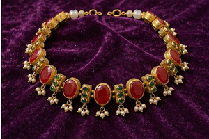 Gold Plated Classic Kundan Necklace Set Red Oval Stone Pearl <b>Drop</b> Brass Choker Jewelry for Wedding Festival Women Gifts - Product Image 4