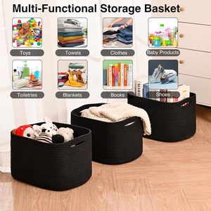 <b>Storage</b> Baskets for Organizing Shelves, Woven Cotton Rope Bins for Baby Nursery Organization, Book Toy Towel Organizer - Product Image 4