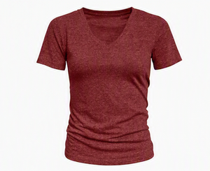 Camiseta de Verano para Mujer, Corte Regular, Tejido de Seda/Algodón, Manga Corta, Cuello en V, Casual, Sexy, Diseño Liso con Logotipo, Anti-Pilling, Venta al Por Mayor - Product Image 5