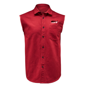 Chaleco vaquero rojo premium para hombre, cómodo, estilo biker, tela de algodón suave para uso diario, camisa vaquera. - Product Image 1
