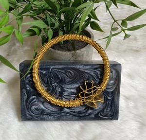 Bohemian Acrylic Resin Clutch <b>Bag</b> <b>Storage</b> <b>Bag</b> with Gold Coil Handle & Natural Stone Embellished for Wedding Party Evening Purse - Product Image 1